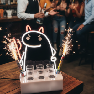 Portashots Flork Meme Diablito 6 Shots Luz Neon Led 30cm