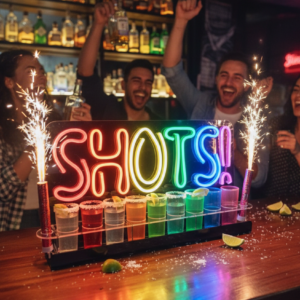Porta Shots Inalámbrico De Acrílico Con Luz Neon Led 40cm