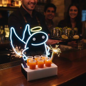 Portashots Flork Meme Ángel 6 Shots Luz Neon Led 30cm