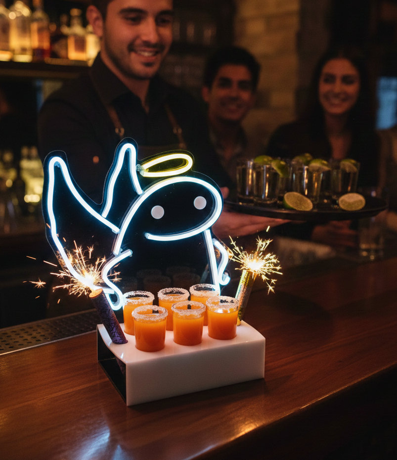 Pack de 2 Portashots Flork Meme Ángel y Diablo 6 Shots Luz Neon 30cm - Image 2