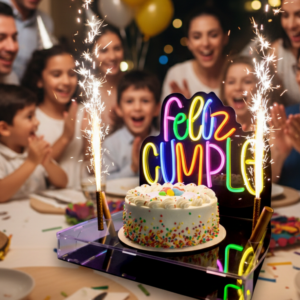 Base Pastel Feliz Cumple Acrílico Luz Neón Led