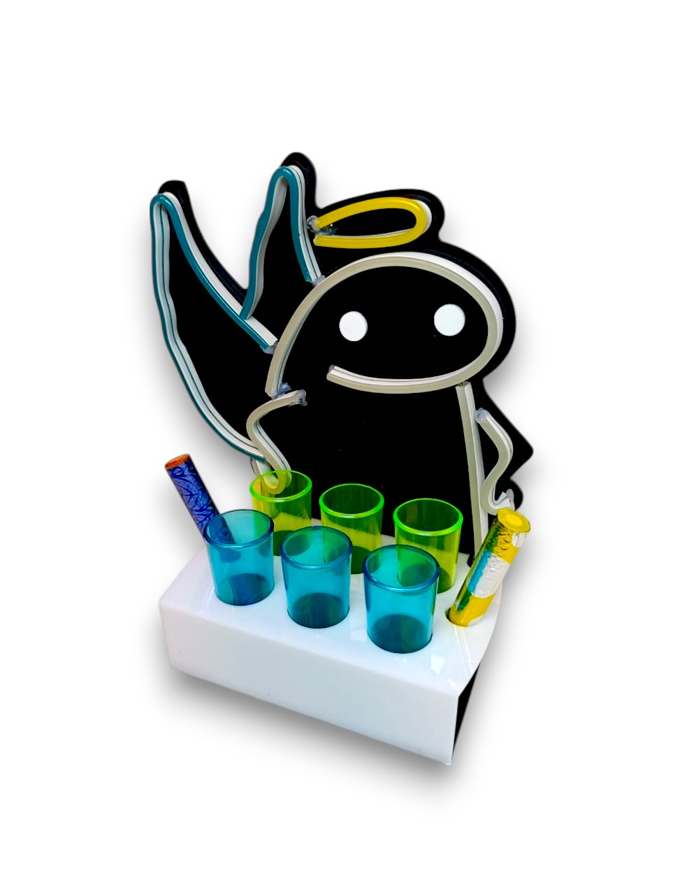 Pack de 2 Portashots Flork Meme Ángel y Diablo 6 Shots Luz Neon 30cm - Image 7