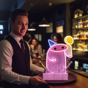 Portashots Flork Meme Deformito Blanco 6 Shots Luz Neon Led 30cm