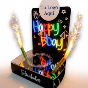 Base Pastel Happy BDay Acrílico Luz Neón Led 35 x 25 cm