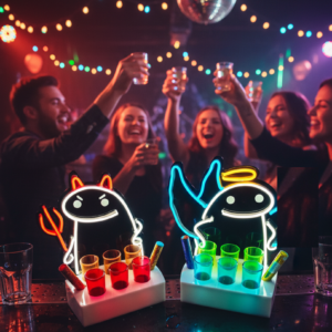 Pack de 2 Portashots Flork Meme Ángel y Diablo 6 Shots Luz Neon 30cm