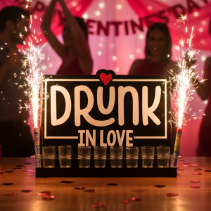 Portashots DRUNK IN LOVE Acrílico 40cm 9 Shots SIN LUZ. Letras Acrílico pegado SIN LUZ