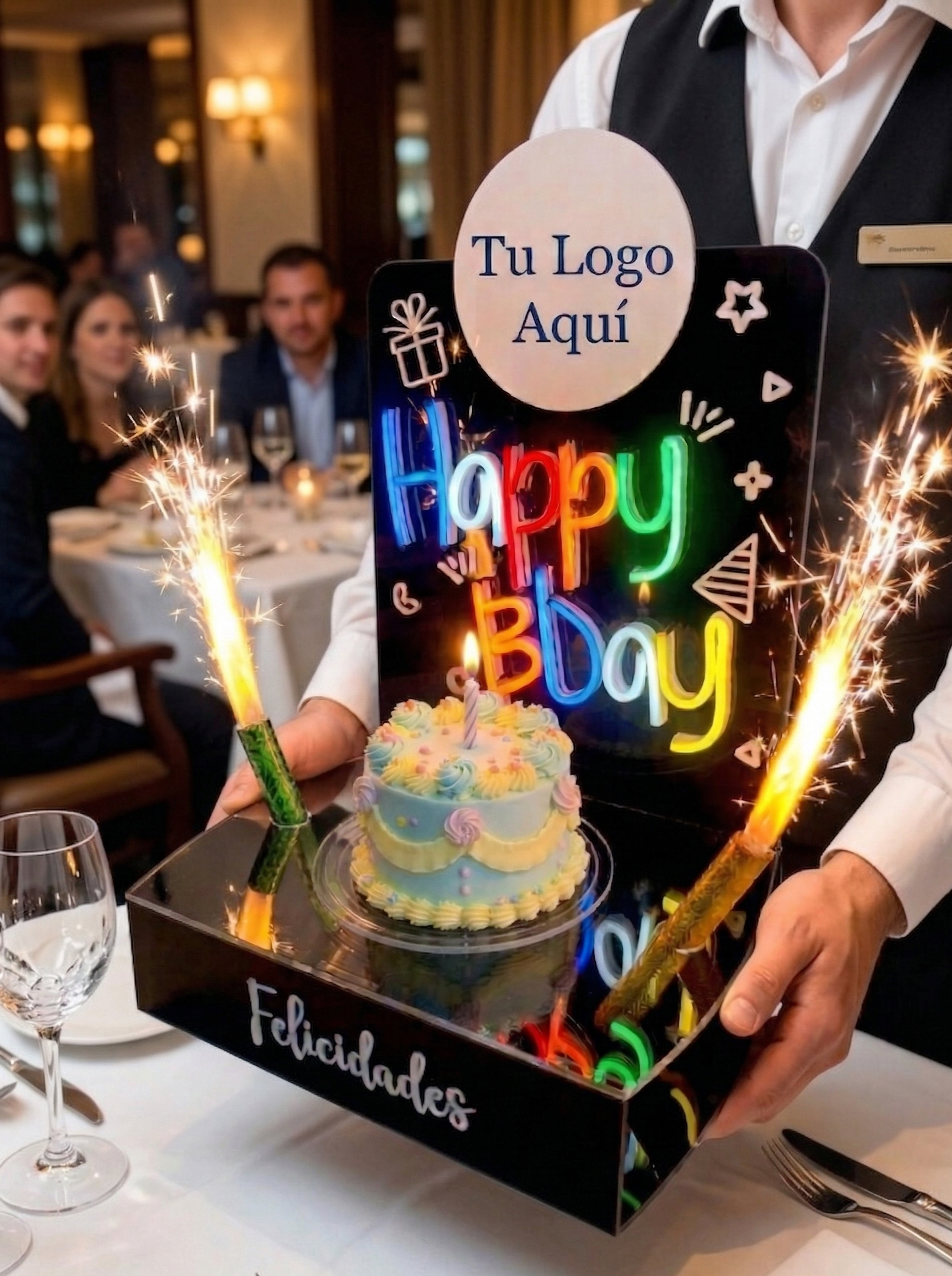 Base Pastel Happy BDay Acrílico Luz Neón Led 35 x 25 cm - Image 4