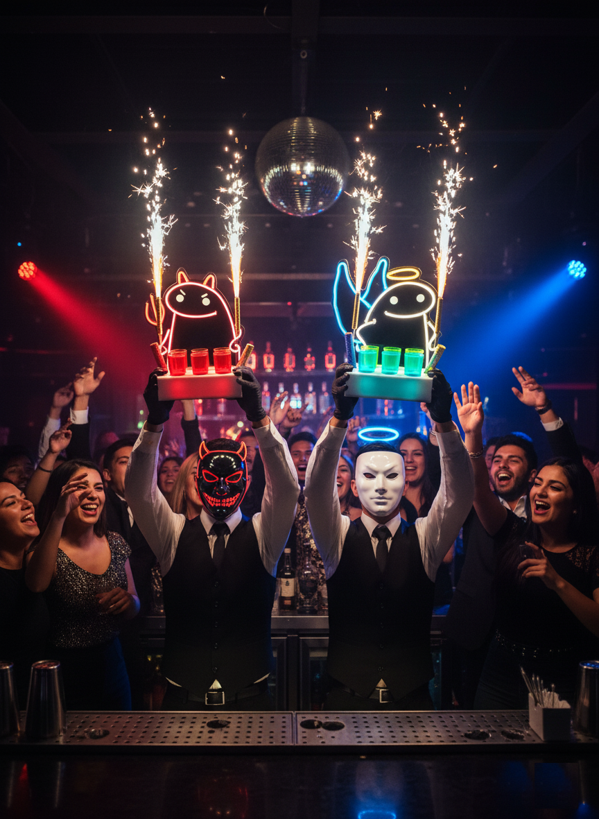 Pack de 2 Portashots Flork Meme Ángel y Diablo 6 Shots Luz Neon 30cm - Image 3