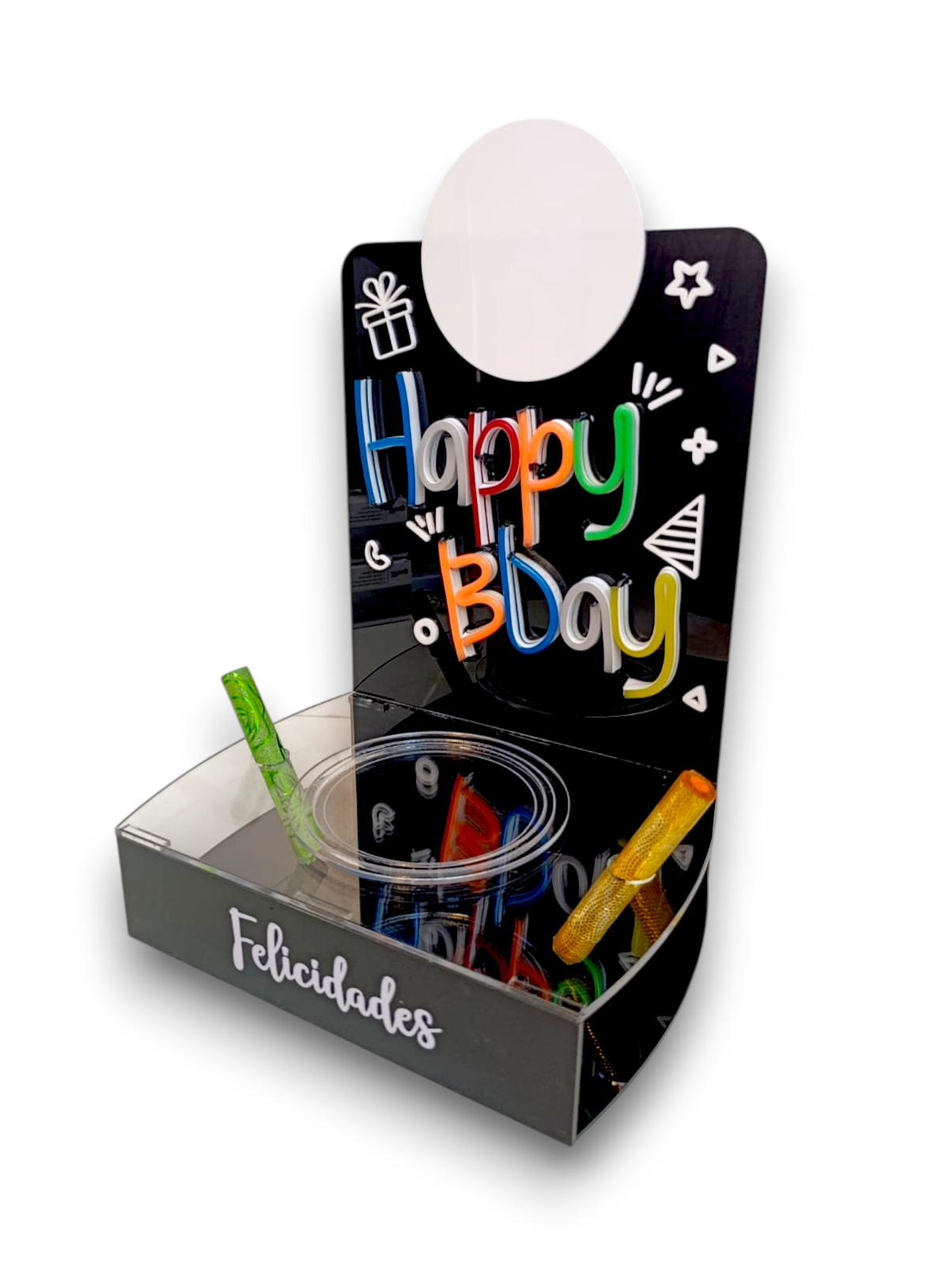 Base Pastel Happy BDay Acrílico Luz Neón Led 35 x 25 cm - Image 5