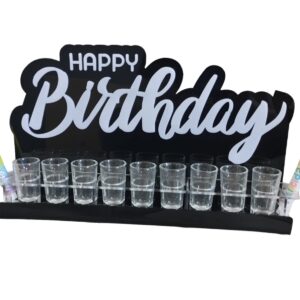 Portashots Happy Birthday Acrílico 40cm 9 Shots Sin Luz Letras Acrílico pegado SIN LUZ