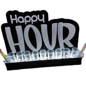 Portashots Happy Hour Acrílico 40cm 9 Shots Con Luz Abajo. Letras Acrílico pegado