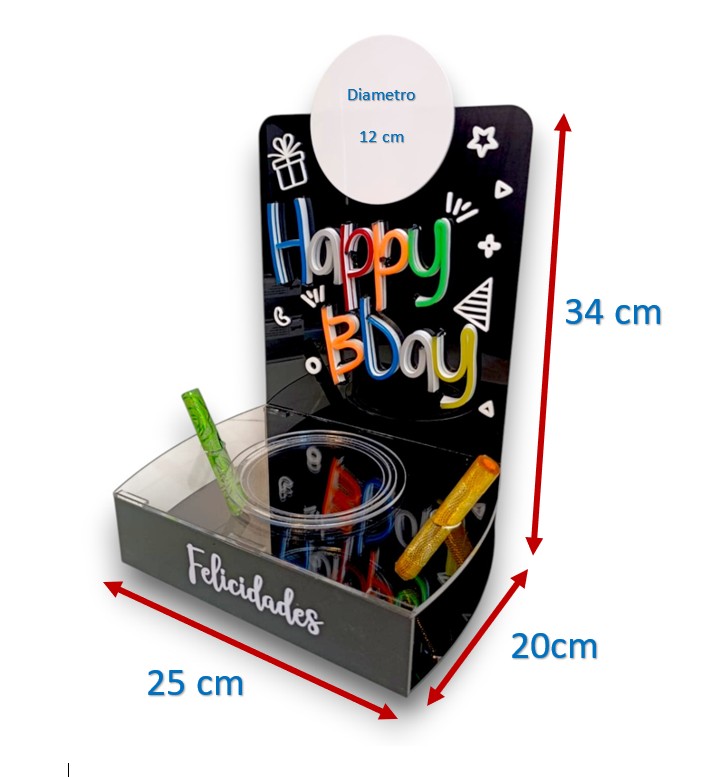 Base Pastel Happy BDay Acrílico Luz Neón Led 35 x 25 cm - Image 3